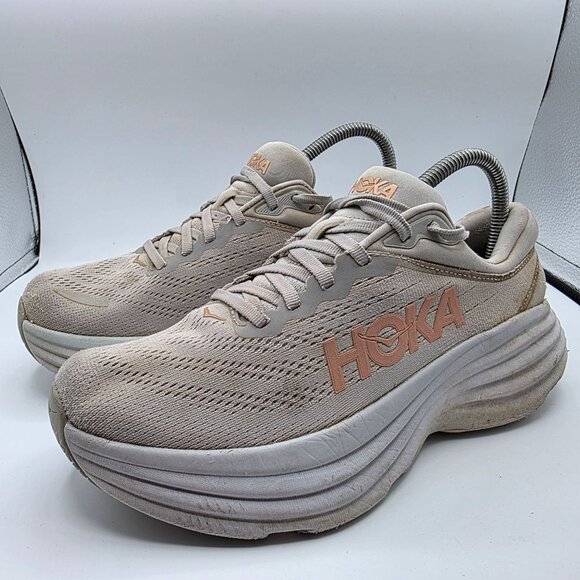 Hoka One One Bondi 8 Womens Size 8.5 B Gray White Athletic Running Shoes - Picture 4 of 13